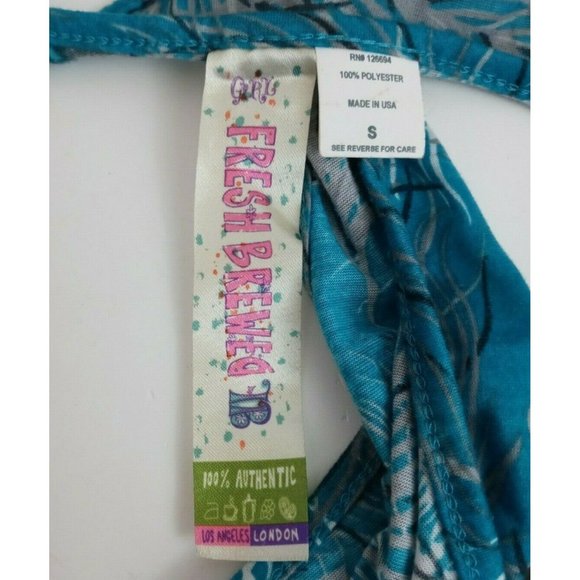 Fresh Brewed Women's Blue Studded Tank Top With Peacock Feathers Design Small - Picture 4 of 5